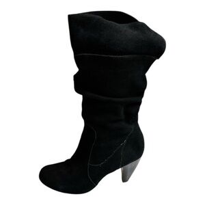 Maripe Jullian Black Suede Leather Slouchy Boots Size 9 Fold Over Mid Calf